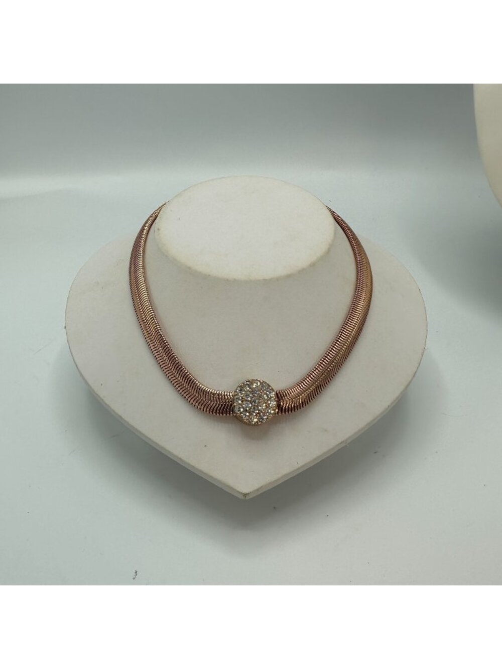 Rose Gold-Tone Collar Necklace With Crystal Pendant Accent  Statement Necklace